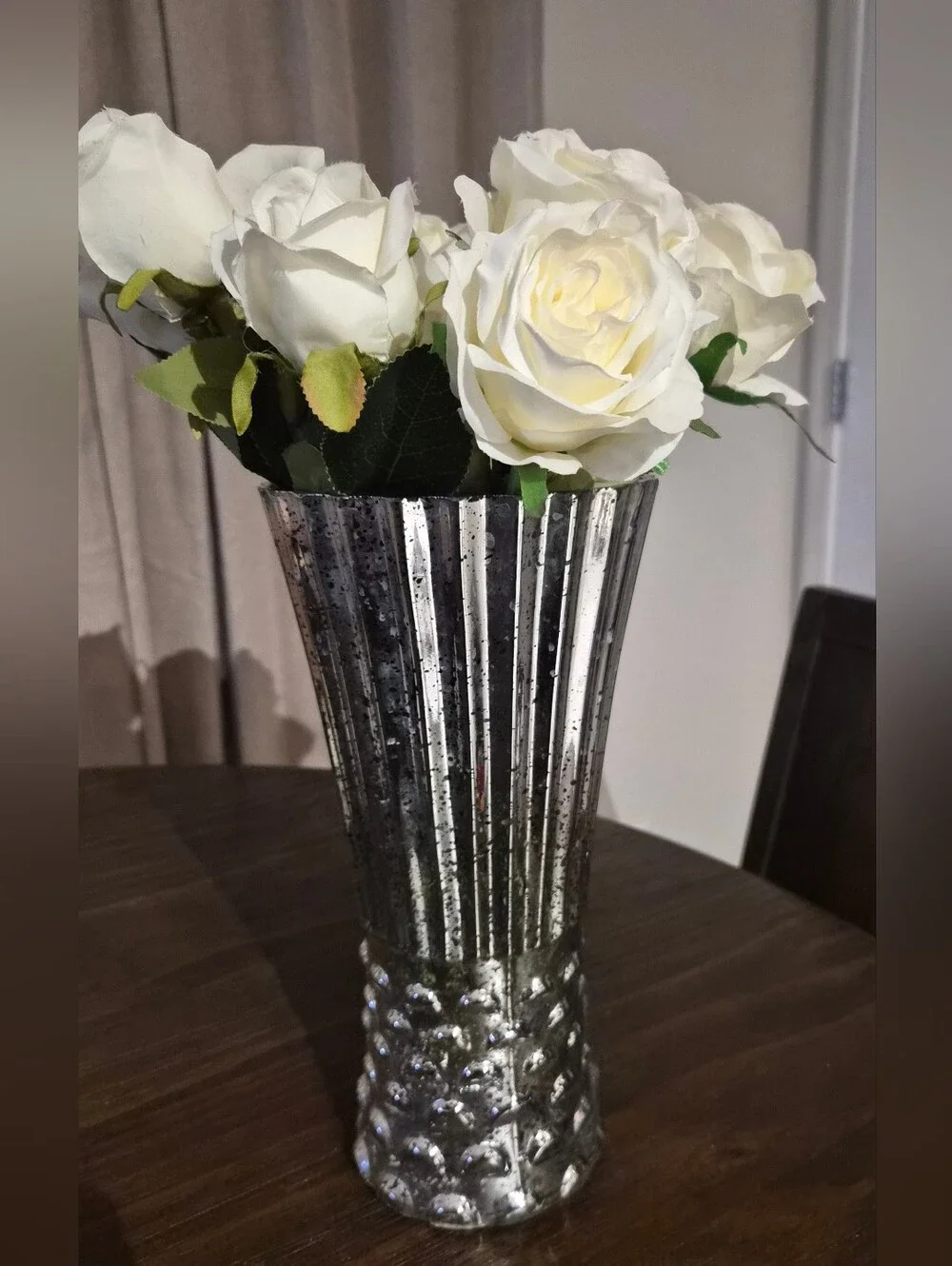 Decorative Silver Mirrored Ribbed Vase 12